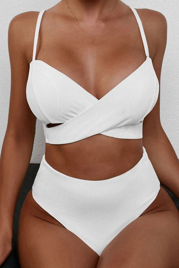 Solid Color Crossover High Waist Bikini